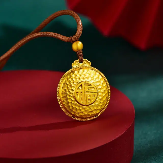 金至福 福字挂坠 几何罗盘福气转运 小众设计古法传承百搭 福运传家  简约编绳锁骨链#好运 足金 按克计价 黄金项链 男女同款情侣款