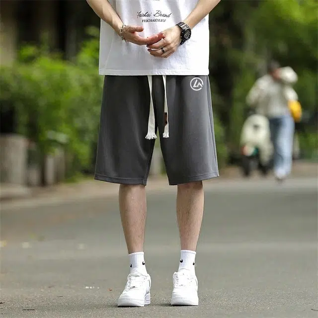 兰缪 日系基础款通勤日常舒适亲肤柔软美式复古百搭户外运动宽松五分休闲短裤 男女同款