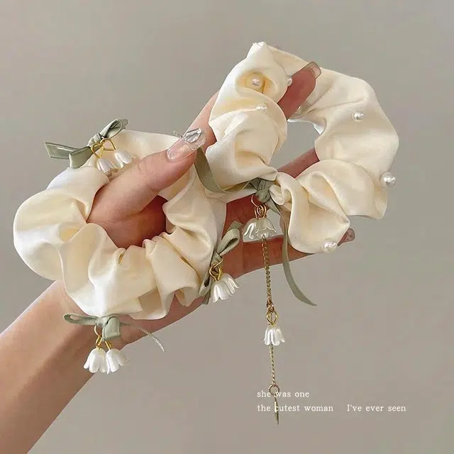 丹琴 铃兰花蝴蝶结大肠高级感森系仙美扎头橡皮筋新中式头绳头饰 布艺 发圈 女款