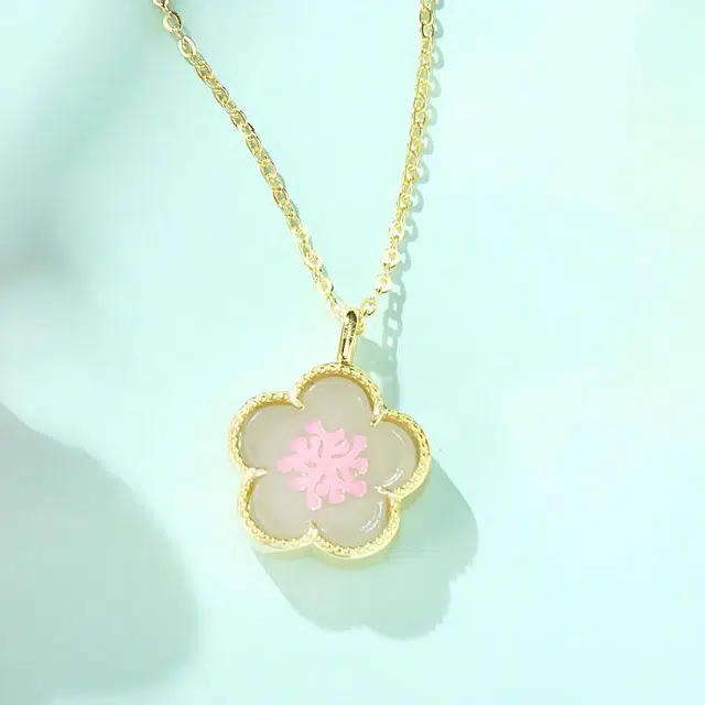 安道子 灼灼桃花小清新五花 和田玉 和田玉项链 女款 白玉