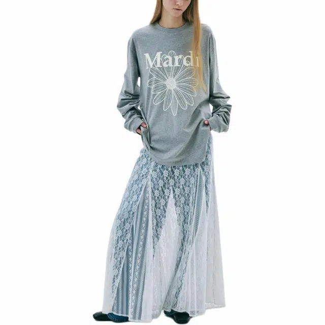 MARDI MERCREDI SS25 UNISEX TSHIRT LONG SLEEVE FLOWERMARDI_GREY IVORY T