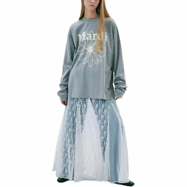 MARDI MERCREDI SS25 UNISEX TSHIRT LONG SLEEVE FLOWERMARDI_GREY IVORY T