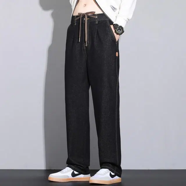 【dme】 美式复古简约运动通勤宽松系带直筒牛仔裤 男女同款