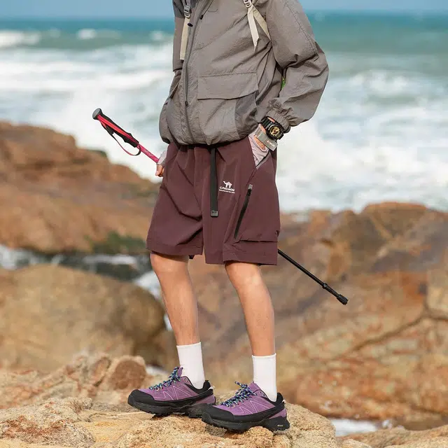 领航骆驼 美式高街舒适户外潮流字母中腰系带百搭宽松休闲短裤 男款