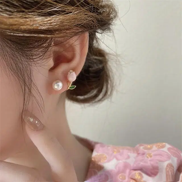 韵系 法式甜美郁金香 铜镀金 珍珠 耳环 女款