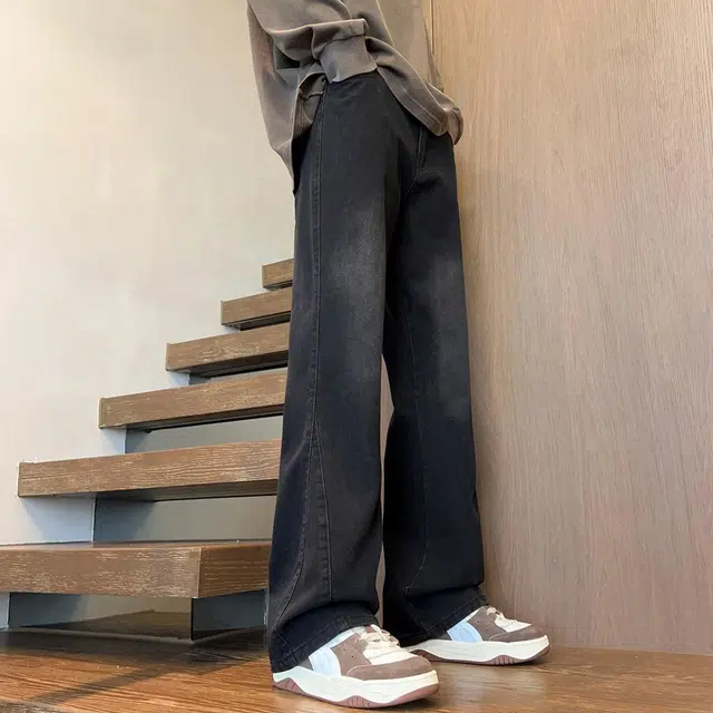尘映 美式痞帅街头百搭修身休闲宽松牛仔裤 男女同款