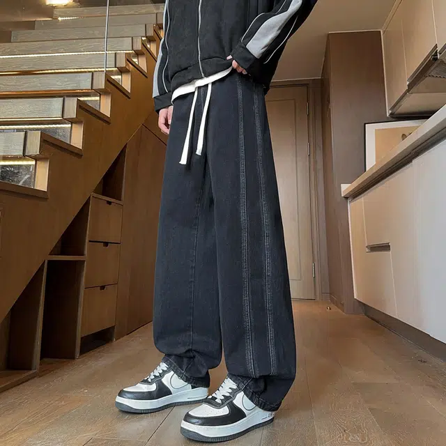 大卫贝肯 美式复古水洗做旧设计感宽松直筒垂感百搭牛仔裤 男女同款
