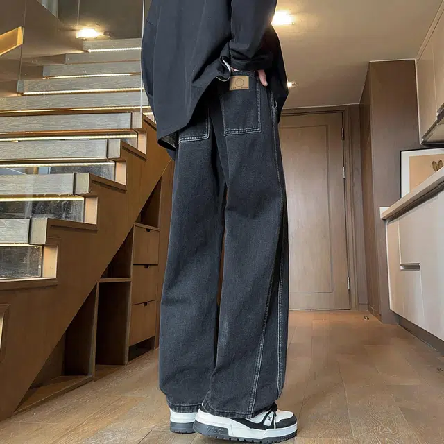 大卫贝肯 美式复古水洗做旧设计感宽松直筒垂感百搭牛仔裤 男女同款