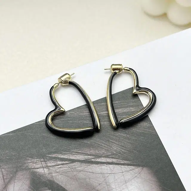 双生恋 前后戴线条爱心滴釉小众设计感百搭时尚精致日常通勤约会耳饰轻奢高级感 铜 耳环 女款