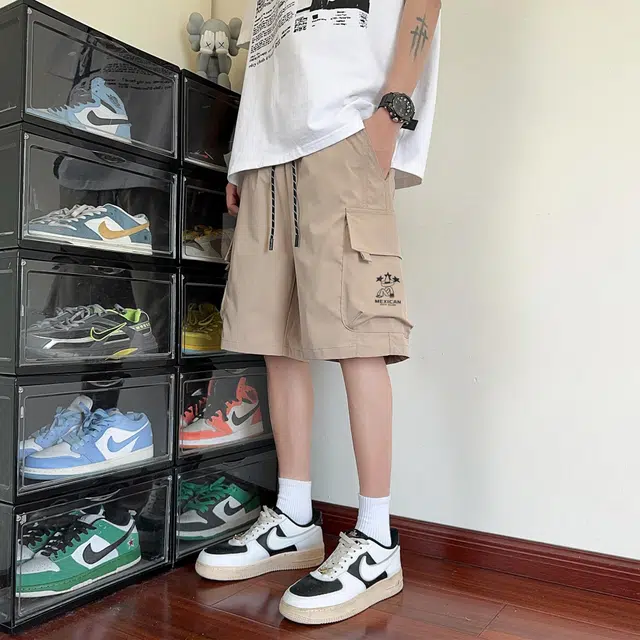 稻草人 美式街头嘻哈复古高街凉感亲肤多口袋中腰潮牌百搭个性痞帅学院风宽松休闲阔腿五分工装短裤 男女同款