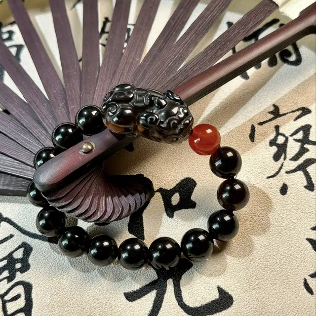 喜宝春花 貔貅 诸事喜乐国风小众新中式复古新中式百搭福禄吉祥时尚百搭好运 黑曜石 手串 男女同款情侣款