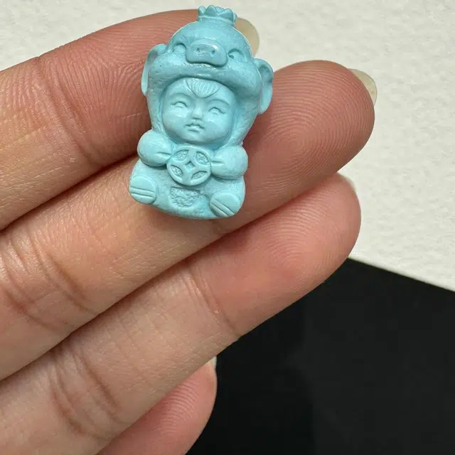 灵运宝 【师傅已加能量】#转运招财原矿高瓷湖北精工雕刻福猪宝宝瓷度玻璃瓷天空蓝一物一图无油无水 绿松石 吊坠 男女同款情侣款
