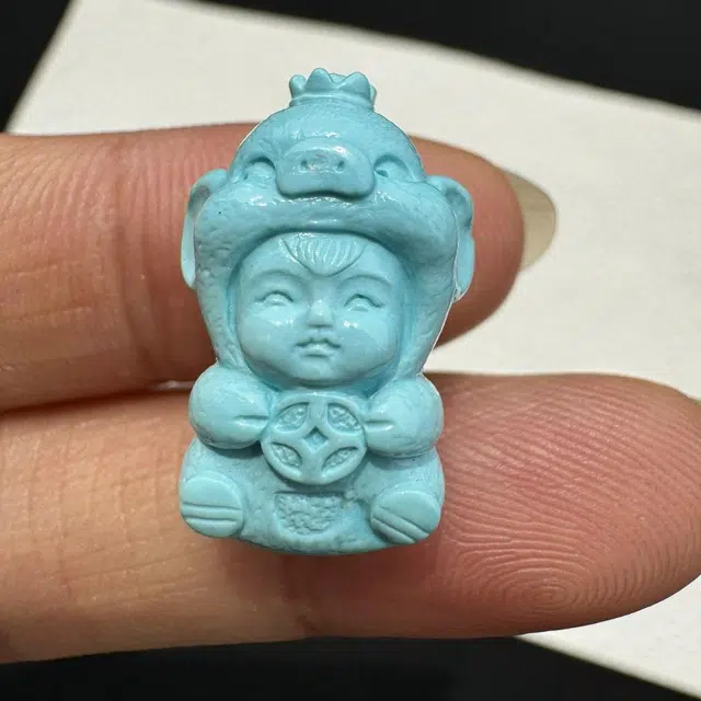 灵运宝 【师傅已加能量】#转运招财原矿高瓷湖北精工雕刻福猪宝宝瓷度玻璃瓷天空蓝一物一图无油无水 绿松石 吊坠 男女同款情侣款