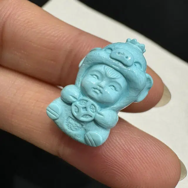 灵运宝 【师傅已加能量】#转运招财原矿高瓷湖北精工雕刻福猪宝宝瓷度玻璃瓷天空蓝一物一图无油无水 绿松石 吊坠 男女同款情侣款