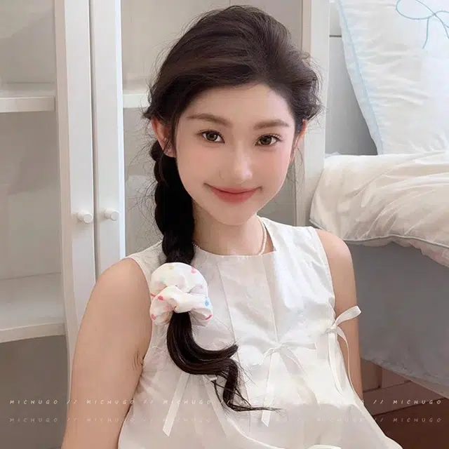 丹琴 彩色甜美少女爱心波点大肠发绳丸子头扎发皮筋发绳耐用发饰 布艺 发圈 女款
