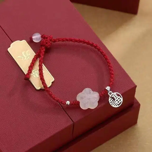 喜宝春花 桃花福牌 诸事喜乐国风小众新中式复古新中式百搭福禄吉祥时尚百搭好运 玛瑙 手链 女款