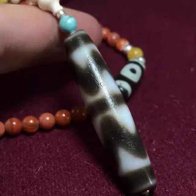 灵运宝 【师傅已加能量】#转运招财天珠双虎牙搭配绿松天地老矿风化油润包浆老料器磨损到位天然 玛瑙 吊坠 男女同款情侣款