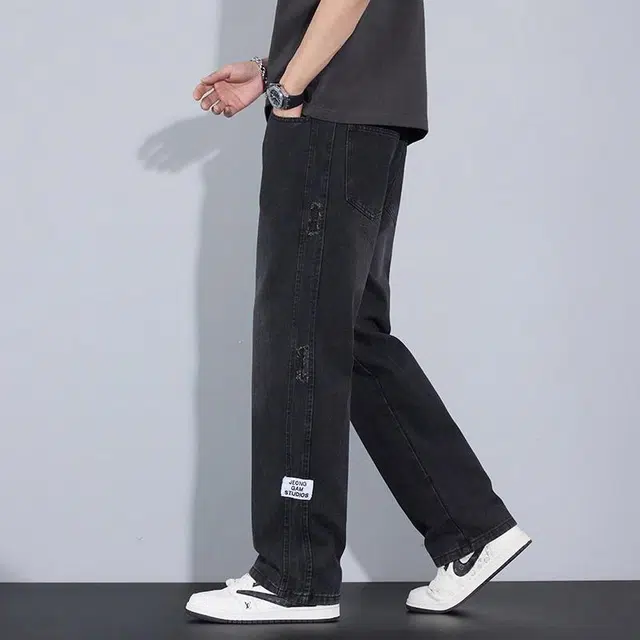 羽浅 直筒宽松美式高街潮牌牛仔裤 男女同款