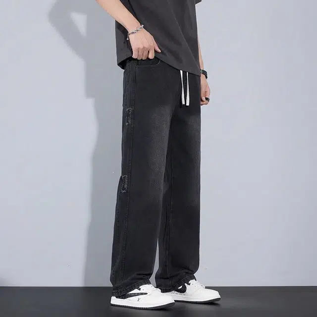 羽浅 直筒宽松美式高街潮牌牛仔裤 男女同款