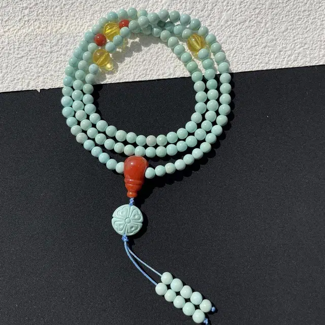 灵运宝 【师傅已加能量】#转运招财原矿高瓷瓷度玻璃瓷一物一图无油无水 绿松石 手串 男女同款情侣款