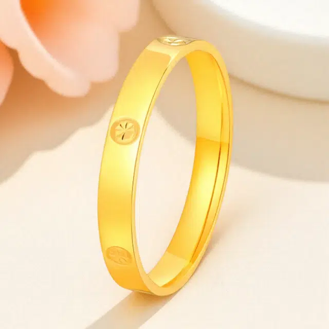 壹金金 钻纹镜面 气质精致轻奢小众设计高级感光面素圈 足金 一口价 黄金戒指 男女同款情侣款