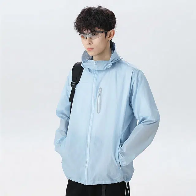 【dme】 户外休闲防紫外线基础款运动皮肤衣轻薄款透气钓鱼服纯色连帽防晒服 男女同款