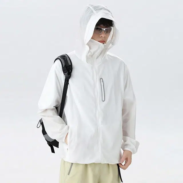 【dme】 户外休闲防紫外线基础款运动皮肤衣轻薄款透气钓鱼服纯色连帽防晒服 男女同款