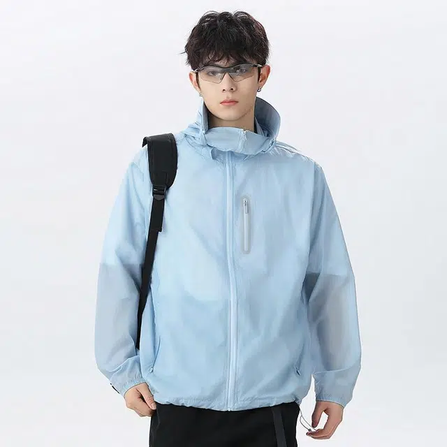 【dme】 户外休闲防紫外线基础款运动皮肤衣轻薄款透气钓鱼服纯色连帽防晒服 男女同款