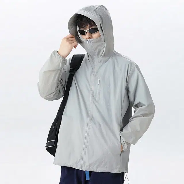 【dme】 户外休闲防紫外线基础款运动皮肤衣轻薄款透气钓鱼服纯色连帽防晒服 男女同款