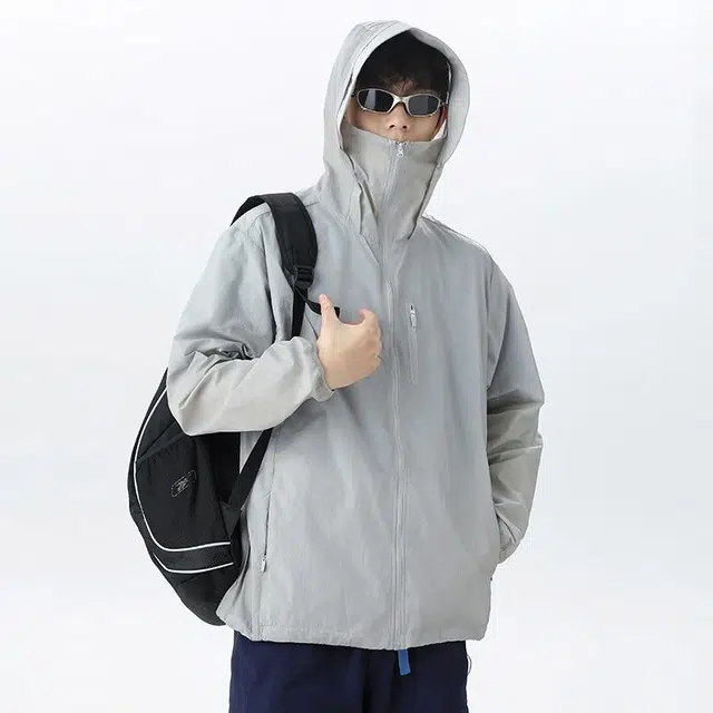 【dme】 户外休闲防紫外线基础款运动皮肤衣轻薄款透气钓鱼服纯色连帽防晒服 男女同款