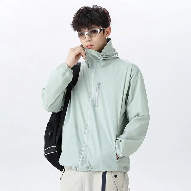 【dme】 户外休闲防紫外线基础款运动皮肤衣轻薄款透气钓鱼服纯色连帽防晒服 男女同款