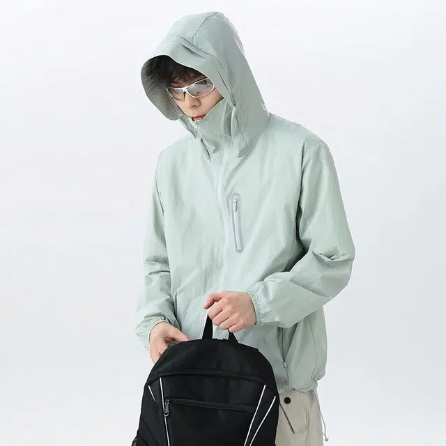 【dme】 户外休闲防紫外线基础款运动皮肤衣轻薄款透气钓鱼服纯色连帽防晒服 男女同款