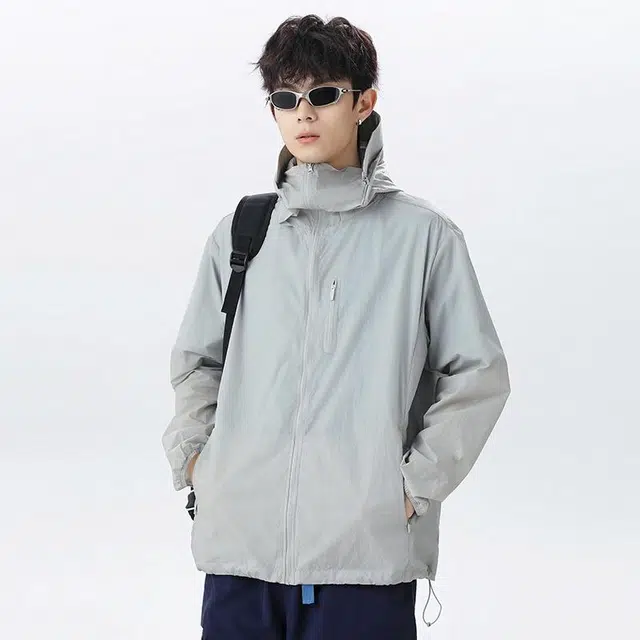 【dme】 户外休闲防紫外线基础款运动皮肤衣轻薄款透气钓鱼服纯色连帽防晒服 男女同款