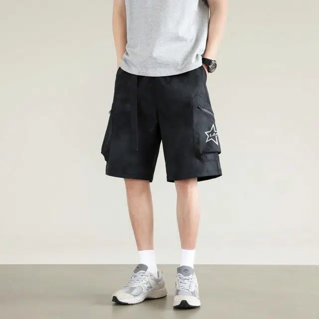 兰缪 日系纯色日常舒适透气宽松五分裤休闲短裤 男女同款