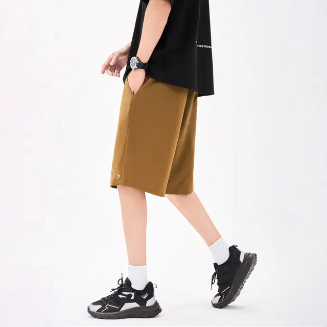 海底小纵队 纯色美式复古手绘花卉字母宽松日常通勤户外中腰舒适透气五分休闲短裤 男女同款