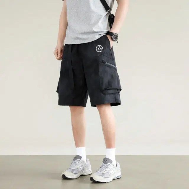 兰缪 日系纯色基础款品牌字母印花舒适亲肤柔软美式复古百搭户外宽松运动休闲短裤 男女同款