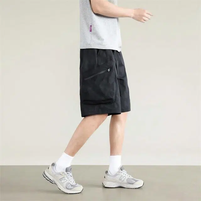 兰缪 日系纯色基础款品牌字母印花舒适亲肤柔软美式复古百搭户外宽松运动休闲短裤 男女同款