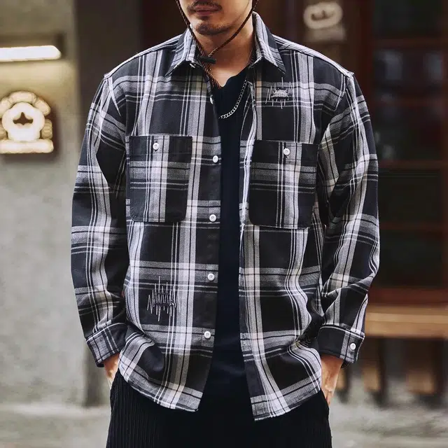 格蓝鹿 宽松翻领纯色休闲长袖衬衫 男款