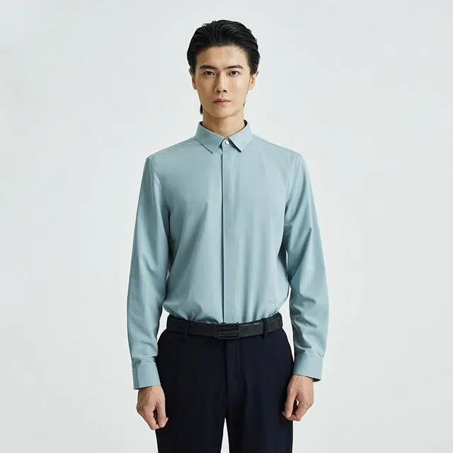 迪柯尼 纯色简约格纹尖领长袖衬衫 男款