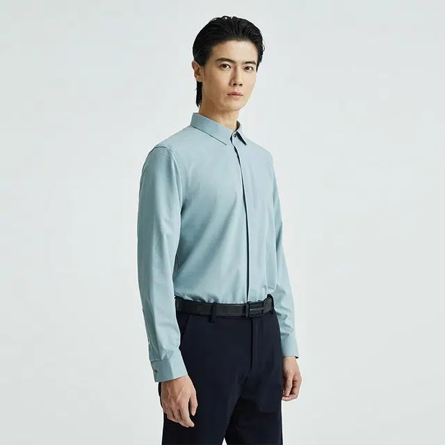 迪柯尼 纯色简约格纹尖领长袖衬衫 男款