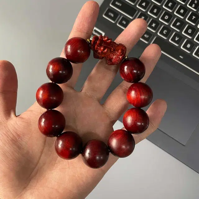 鶄鲤 高密檀香雕刻貔貅红木中式单圈高油佛珠文玩禅意手饰品 紫檀属 手串 男女同款情侣款