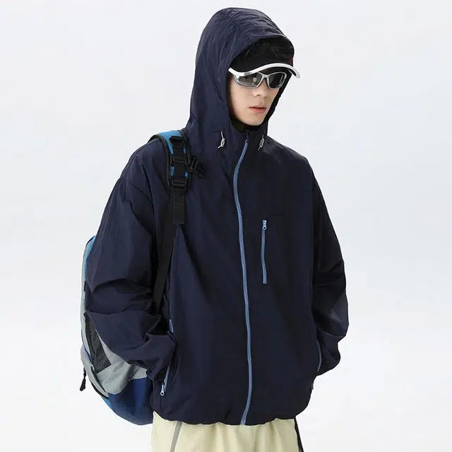 【dme】 户外运动纯色轻薄宽松休闲连帽外套防晒服 男女同款