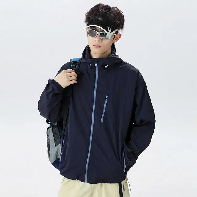 【dme】 户外运动纯色轻薄宽松休闲连帽外套防晒服 男女同款