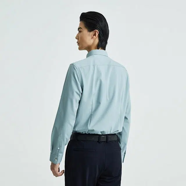 迪柯尼 纯色简约格纹尖领长袖衬衫 男款