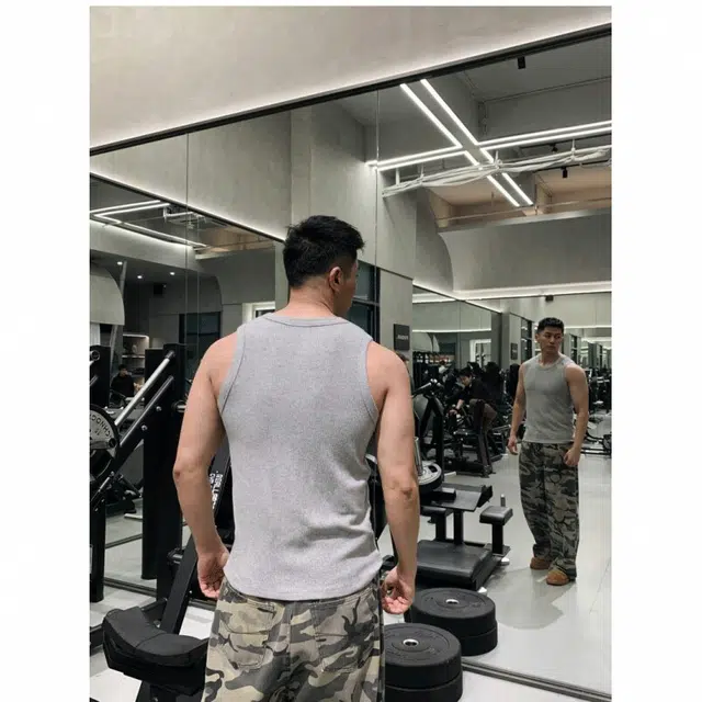 颂希尔 美式重磅竖条纹坎肩运动健身弹力修身无袖背心 男女同款