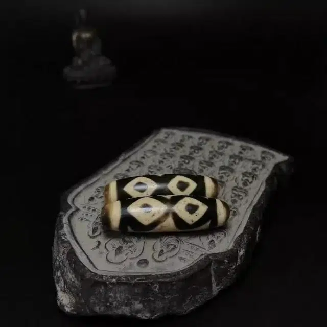 灵运宝 【师傅已加能量】#转运招财西藏藏区天珠金刚三眼一对咬色好老矿风化油润包浆老料器磨损到位 小米珠 吊坠 男女同款情侣款