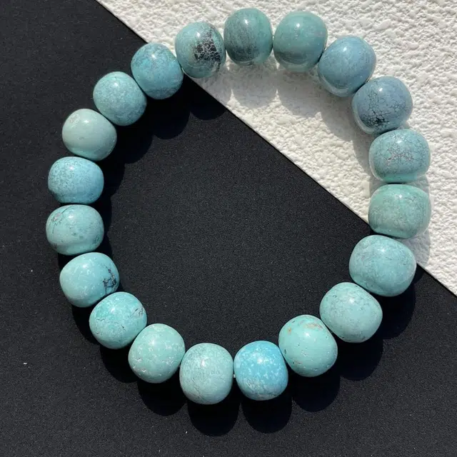 灵运宝 【师傅已加能量】转运招财湖北原矿高瓷蓝老型瓷度玻璃瓷一物一图无油无水 绿松石 手串 男女同款情侣款 全新