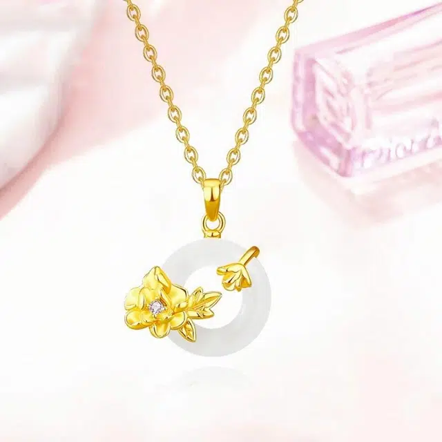 凤庙珠宝 牡丹花吊坠 花开富贵新中式设计优雅百搭时尚复古精致国潮国风锁骨链#好运 玉髓 项链 女款