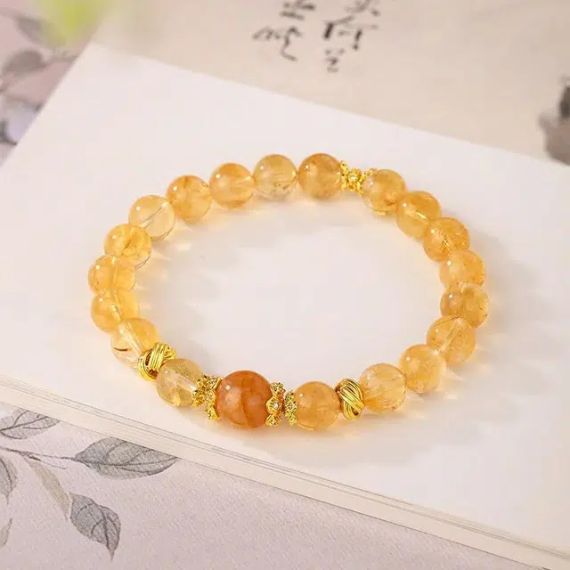 【日进斗金】 金六福吉祥 蜂蜜柚子清新灵动 日常佩戴百搭设计时尚爆款 清澈治愈系元气满满通透天然 黄水晶 手串 男女同款情侣款