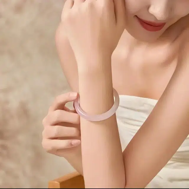 郁馨 芝士奶冻莓莓冰透小众设计一步一响高级感 古风旗袍#好运 玻璃猫眼 玉石手镯 男女同款情侣款